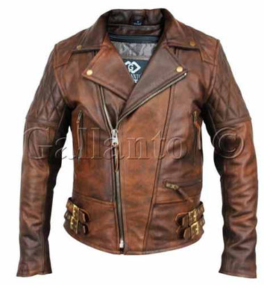 106 Classic Diamond Vintage Antique Brown Leather Jacket