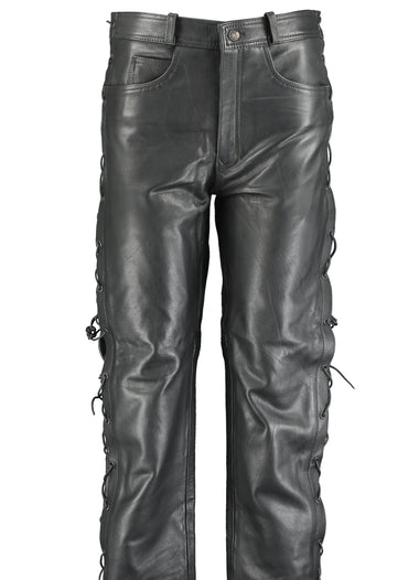 Jean Style Leather Motorcycle Pants with Laces in Black or Brown