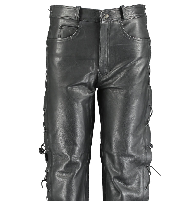 Bockle® 1991 lace-up Leather Pants Men Smooth Leather Black, Size: W28/L30  : Amazon.co.uk: Fashion