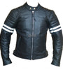 White Striped Cafe Racer Style Retro Leather Jacket