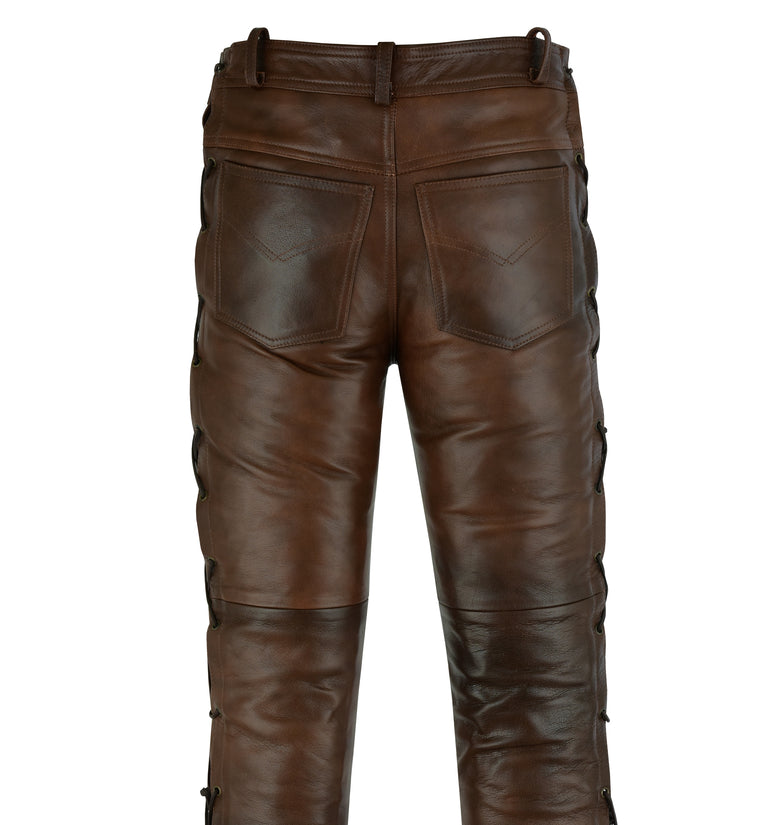 WILSONS M Julian Brown Leather Motorcycle Pants Lined 3433 High Rise  Relaxed  Full On Cinema