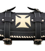 Black Motorcycle Leather Tool Bag with creme Iron Cross and Triming Biker rool