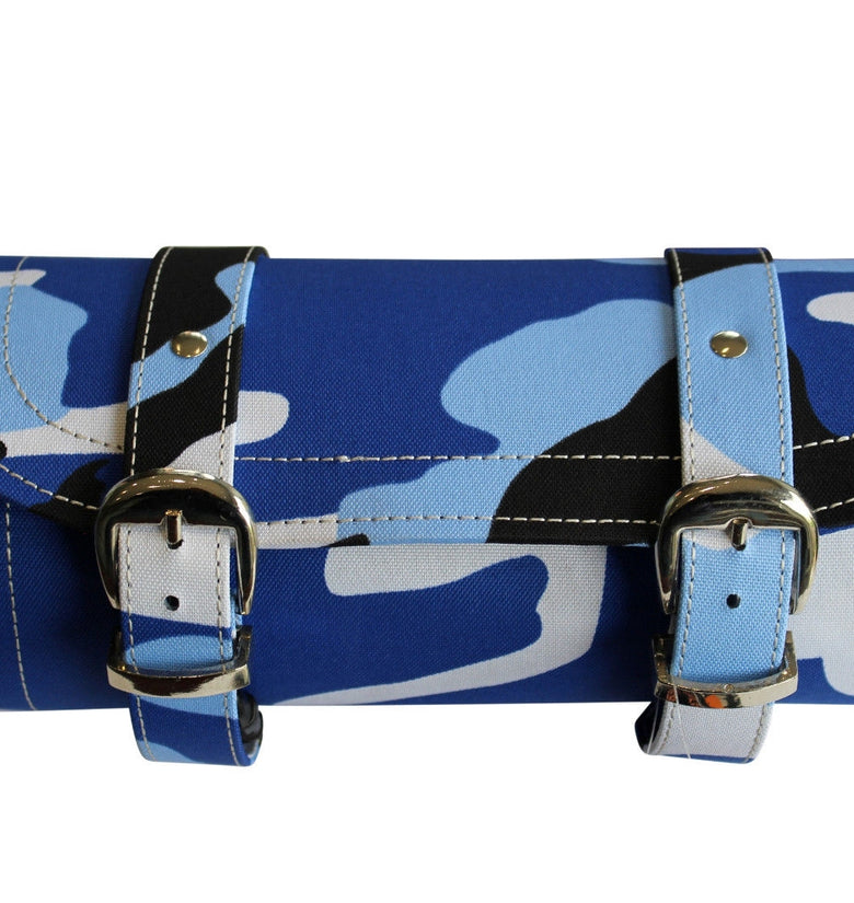 Blue Camouflage Print Biker Motorcycle Tool Rool Bag - Leather structure