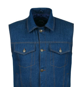 Blue Denim Jeans Trucker Vest Waistcoat Biker Motorcycle Fashion Fabric Textile