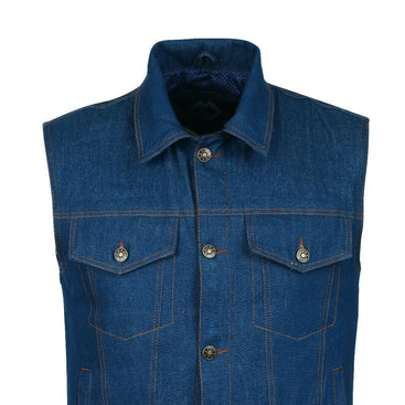 Blue Denim Jeans Trucker Vest Waistcoat Biker Motorcycle Fashion Fabric Textile