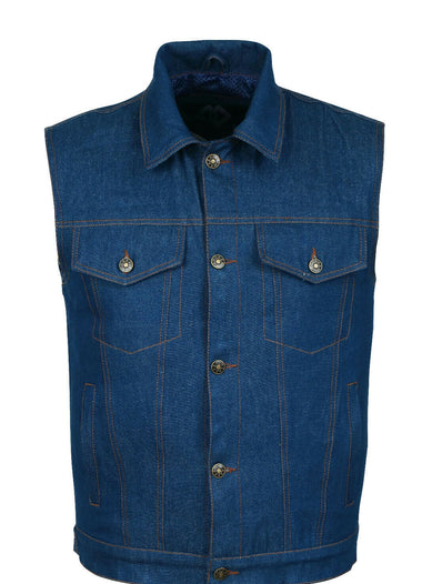 Blue Denim Jeans Trucker Vest Waistcoat Biker Motorcycle Fashion Fabric Textile