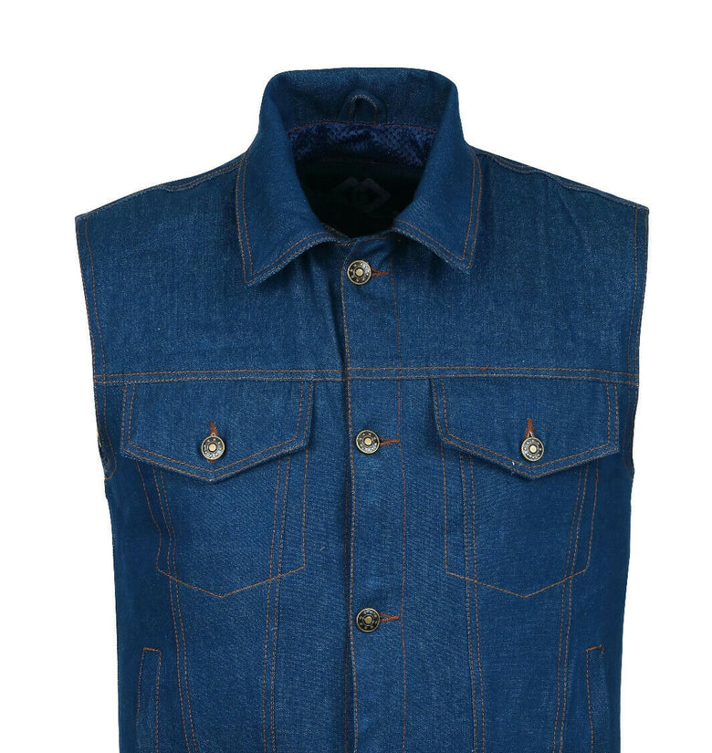 Blue Denim Jeans Trucker Vest Waistcoat Biker Motorcycle Fashion Fabric Textile
