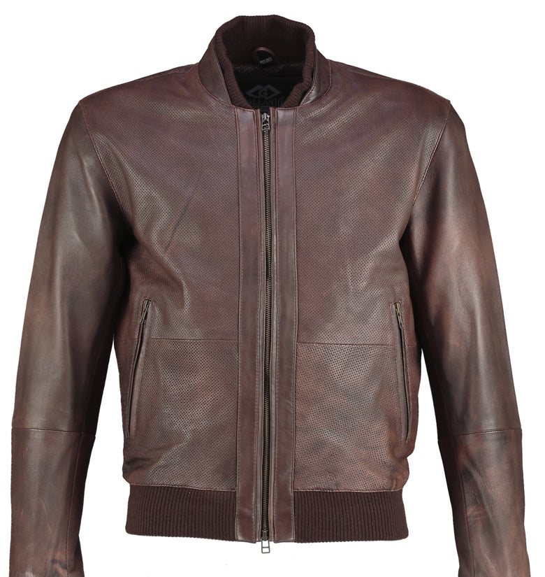Perforated Brown Bomber Vintage Leather Jacket