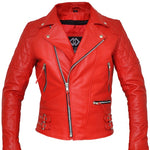 Classic Diamond Biker Red Leather Jacket