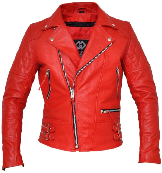 Classic Diamond Biker Red Leather Jacket