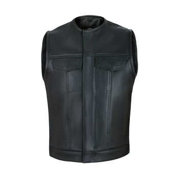 Collarless Cut off Black Mens Vest Waistcoat Gilet Biker Motorcycle Leather