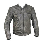 Men’s Collarless Distressed leather biker jacket