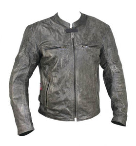Men’s Collarless Distressed leather biker jacket