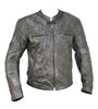 Men’s Collarless Distressed leather biker jacket