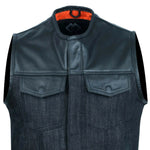 Cut off Black Denim Mens Vest Waistcoat Gilet Biker Motorcycle Jeans Leather