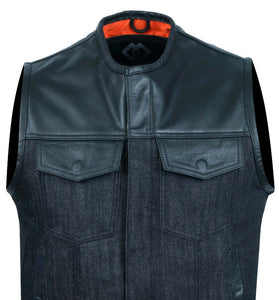 Cut off Black Denim Mens Vest Waistcoat Gilet Biker Motorcycle Jeans Leather