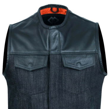 Cut off Black Denim Mens Vest Waistcoat Gilet Biker Motorcycle Jeans Leather