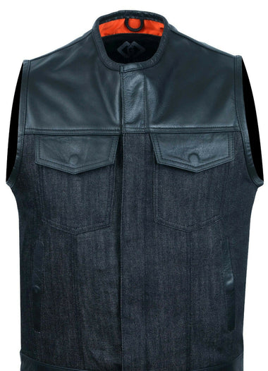 Cut off Black Denim Mens Vest Waistcoat Gilet Biker Motorcycle Jeans Leather