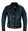 2 Toned Black & Blue Diamond Motorcycle Biker Soft Leather Jacket - Fashion