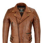 Vintage Tan Brown Classic Diamond Motorcycle Biker Soft Leather Jacket