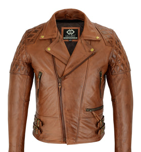 Vintage Tan Brown Classic Diamond Motorcycle Biker Soft Leather Jacket