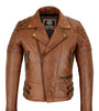 Vintage Tan Brown Classic Diamond Motorcycle Biker Soft Leather Jacket