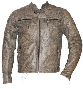 Collarless Distressed Vintage Leather Jacket