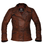 Demi Women Ladies 3/4 Motorcycle Biker Brown Distressed Vintage Leather Jacket