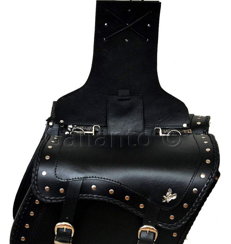 20082 Zip-Off Eagle Harley Style Motorcycle Leather Saddle Bag