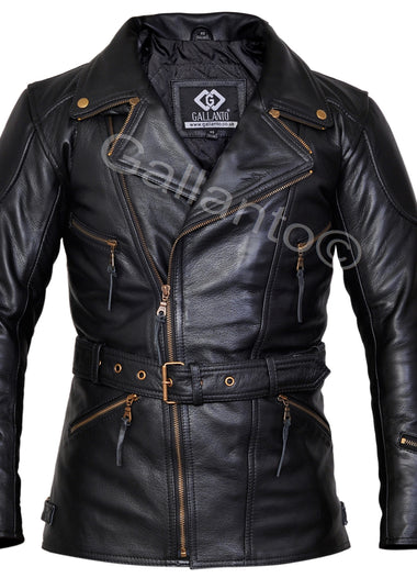 Men's Eddie Black Long Leather Jacket 