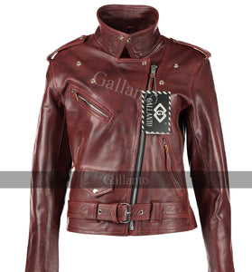 Vintage Red Ladies Brando Biker Jacket1