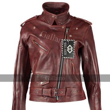 Vintage Red Ladies Brando Biker Jacket1