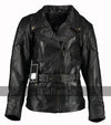 Black Demi Womens Long Leather Biker Jacket