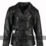 Black Demi Womens Long Leather Biker Jacket