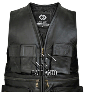 Fishermen Multipocket Leather Waistcoat