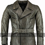 Mens 3/4 Vintage Distressed Eddie Motorcycle Long Leather Jacket