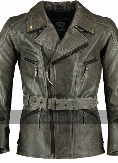 Mens 3/4 Vintage Distressed Eddie Motorcycle Long Leather Jacket