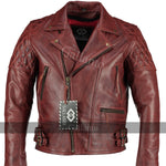 Vintage Red Classic Diamond Biker Leather Jacket