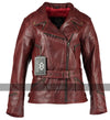 Vintage Red Demi Womens Long Leather Biker Jacket