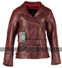 Vintage Red Demi Womens Long Leather Biker Jacket