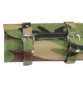 Green Camouflage Print Biker Motorcycle Tool Rool Bag - Leather structure