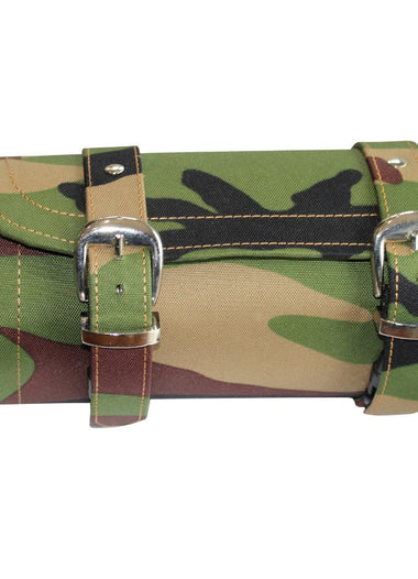 Green Camouflage Print Biker Motorcycle Tool Rool Bag - Leather structure
