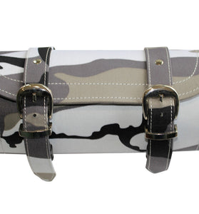 Grey Camouflage Print Biker Motorcycle Tool Rool Bag - Leather structure