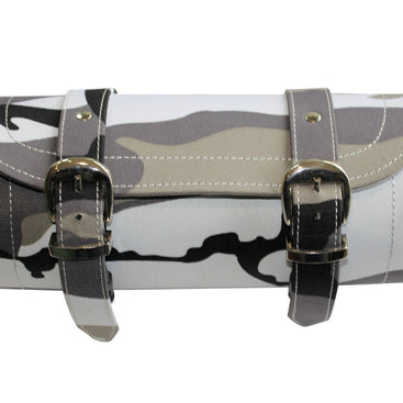Grey Camouflage Print Biker Motorcycle Tool Rool Bag - Leather structure