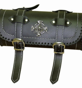 Iron Cross Skulls Motorcycle Biker Leather Tool Bag Barrel Roll