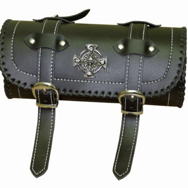 Iron Cross Skulls Motorcycle Biker Leather Tool Bag Barrel Roll