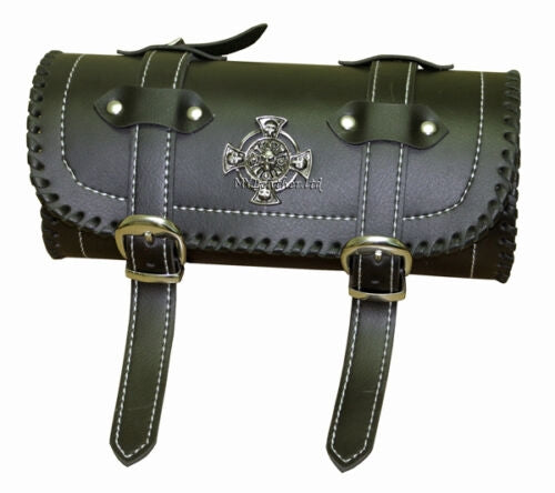 Iron Cross Skulls Motorcycle Biker Leather Tool Bag Barrel Roll