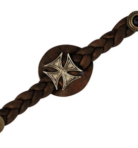 Iron Cross Brown Braided Leather Vest Waistcoat Extender