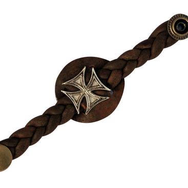 Iron Cross Brown Braided Leather Vest Waistcoat Extender