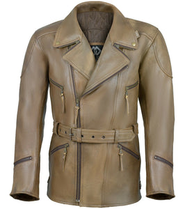 Men's Slim Fit Cross Zip Leather Jacket - Men’s 3/4 Motorcycle Biker Brown Tan